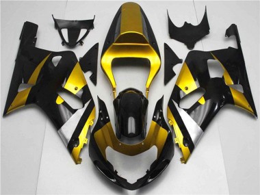 Erschwingliche Suzuki GSXR 600/750 Motorrad Verkleidung 2001-2003 - Gold Silber Glanzendes Schwarz