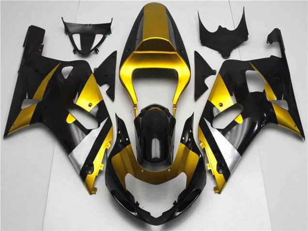 Erschwingliche Suzuki GSXR 600/750 Motorrad Verkleidung 2001-2003 - Gold Silber Glanzendes Schwarz