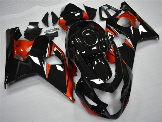 Erschwingliche Suzuki GSXR 600/750 Motorrad Verkleidung 2004-2005 - Glanzendes Schwarz Rot Streifen