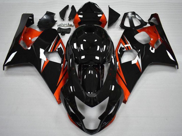 Erschwingliche Suzuki GSXR 600/750 Motorrad Verkleidung 2004-2005 - Glanzendes Schwarz Rot Streifen