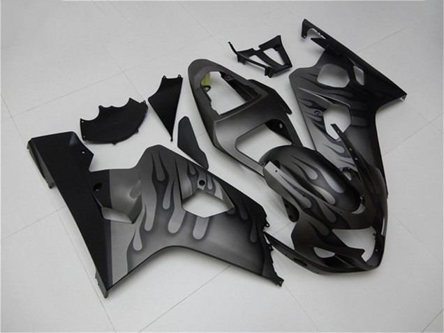 Erschwingliche Suzuki GSXR 600/750 Motorrad Verkleidung 2004-2005 - Grau Schwarz Flamme