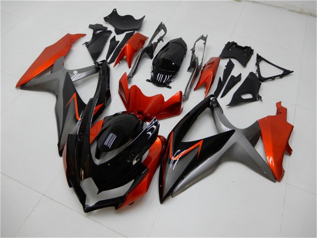 Erschwingliche Suzuki GSXR 600/750 Motorrad Verkleidung 2008-2010 - Orange Grau Glanzendes Schwarz