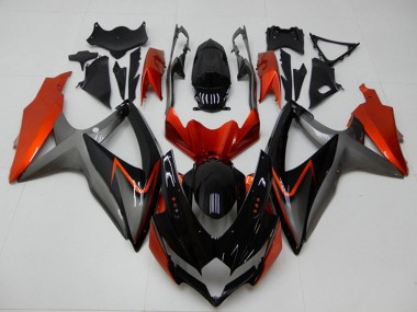 Erschwingliche Suzuki GSXR 600/750 Motorrad Verkleidung 2008-2010 - Orange Grau Glanzendes Schwarz