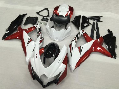 Erschwingliche Suzuki GSXR 600/750 Motorrad Verkleidung 2008-2010 - Weiss Rot Glanzendes Schwarz
