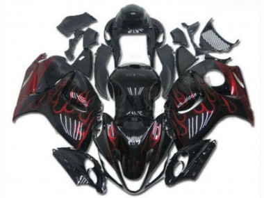 Erschwingliche Suzuki GSXR 1300 Hayabusa Motorrad Verkleidung 2008-2020 - Glanzendes Schwarz Rot Flamme