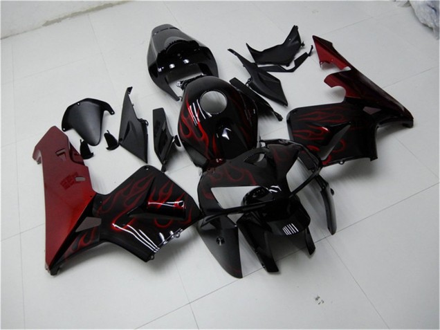 Erschwingliche Honda CBR600RR Motorrad Verkleidung Kit 2005-2006 - Glanzendes Schwarz Rot Flamme