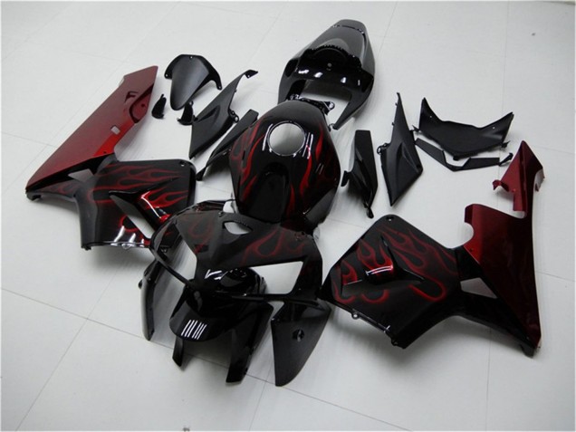 Erschwingliche Honda CBR600RR Motorrad Verkleidung Kit 2005-2006 - Glanzendes Schwarz Rot Flamme