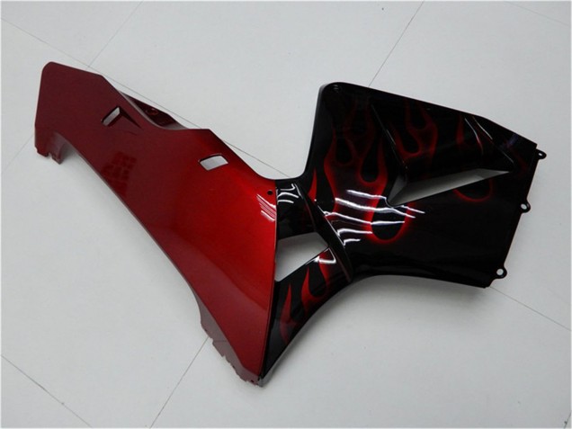 Erschwingliche Honda CBR600RR Motorrad Verkleidung Kit 2005-2006 - Glanzendes Schwarz Rot Flamme