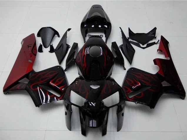 Erschwingliche Honda CBR600RR Motorrad Verkleidung Kit 2005-2006 - Glanzendes Schwarz Rot Flamme