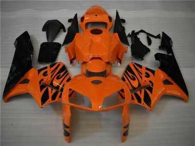 Erschwingliche Honda CBR600RR Motorrad Verkleidung 2005-2006 - Orange Schwarz Flamme