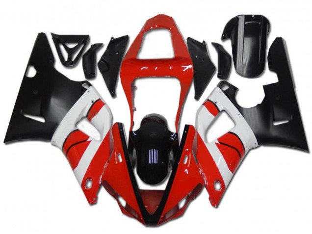 Erschwingliche Yamaha YZF R1 Motorrad Verkleidung 2000-2001 - Rot Weiss Glanzendes Schwarz