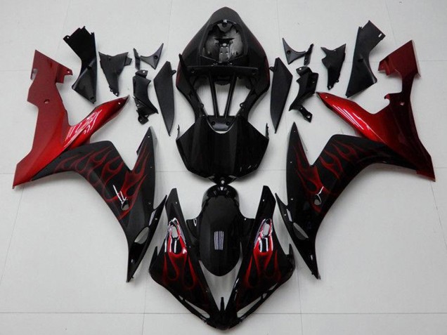 Erschwingliche Yamaha YZF R1 Motorrad Verkleidung 2004-2006 - Glanzendes Schwarz Rot Flamme