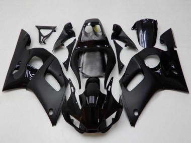 Erschwingliche Yamaha YZF R6 Motorrad Verkleidung 1998-2002 - Glanzendes Schwarz Matt Schwarz