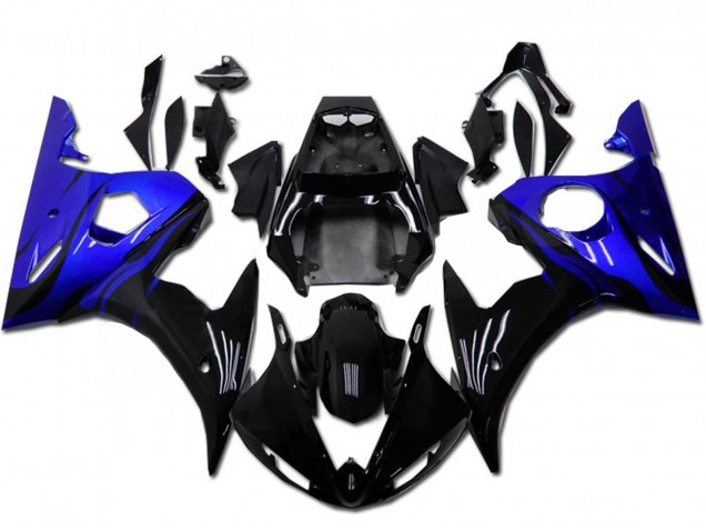 Erschwingliche Yamaha YZF R6 Motorrad Verkleidung Kit 2003-2004 - Blau Glanzendes Schwarz