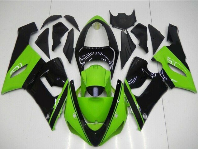 Erschwingliche Kawasaki ZX6R Motorrad Verkleidung 2005-2006 - Grun Glanzendes Schwarz