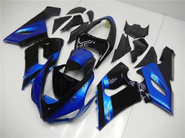 Erschwingliche Kawasaki ZX6R Motorrad Verkleidung Kit 2005-2006 - Blau Glanzendes Schwarz