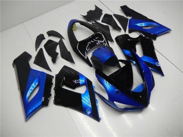 Erschwingliche Kawasaki ZX6R Motorrad Verkleidung Kit 2005-2006 - Blau Glanzendes Schwarz