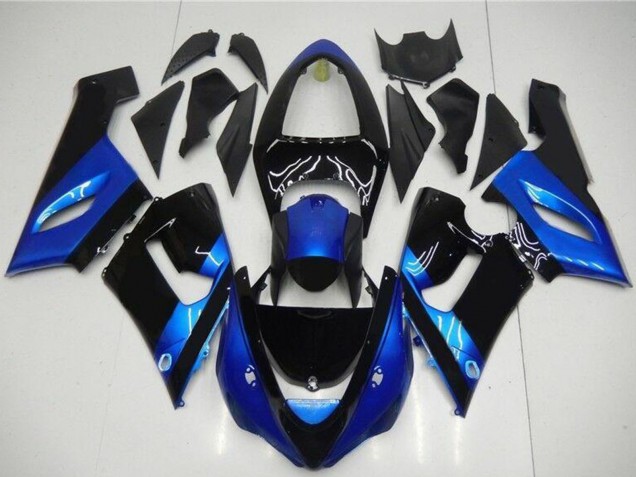 Erschwingliche Kawasaki ZX6R Motorrad Verkleidung Kit 2005-2006 - Blau Glanzendes Schwarz
