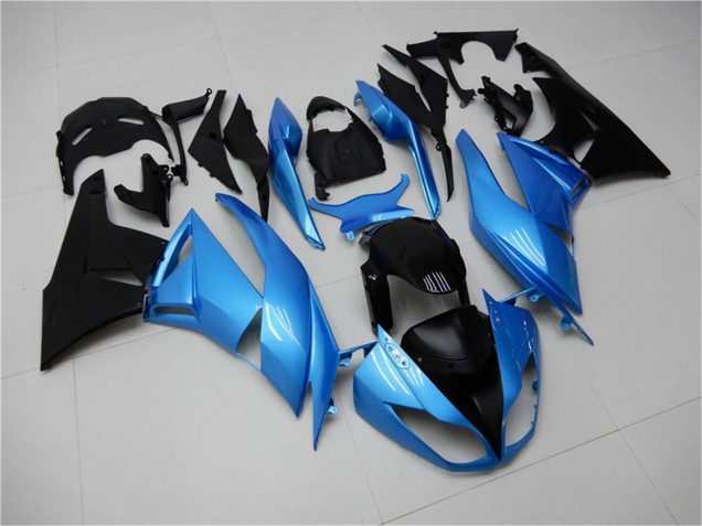 Erschwingliche Kawasaki ZX6R Motorrad Verkleidung 2009-2012 - Hellblau Glanzendes Schwarz