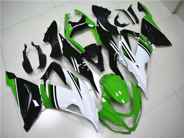 Erschwingliche Kawasaki ZX6R Motorrad Verkleidung 2013-2018 - Grun Weiss Glanzendes Schwarz