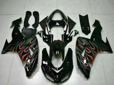 Erschwingliche Kawasaki ZX10R Motorrad Verkleidung Kit 2006-2007 - Glanzendes Schwarz Rot Flamme