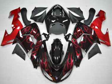Erschwingliche Kawasaki ZX10R Motorrad Verkleidung 2006-2007 - Glanzendes Schwarz Rot Flamme
