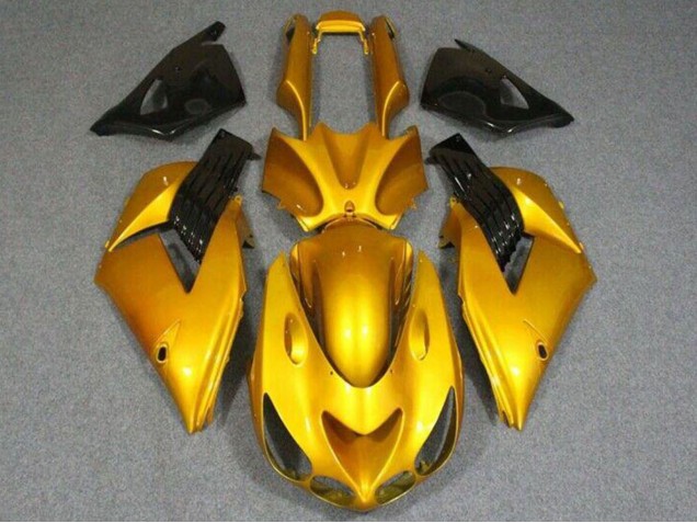 Erschwingliche Kawasaki ZX14R ZZR1400 Motorrad Verkleidung 2006-2011 - Gold Glanzendes Schwarz