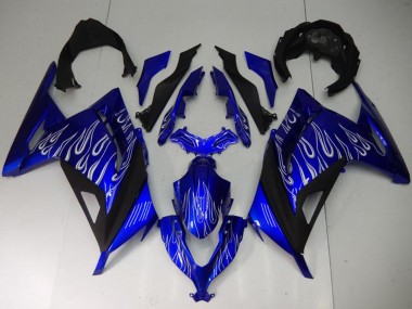 Erschwingliche Kawasaki Ninja 300 EX300R Motorrad Verkleidung 2013-2024 - Blau Schwarz Weiss Flamme