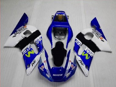 Erschwingliche Yamaha YZF R6 Motorrad Verkleidung 1998-2002 - Weiss Blau Schwarz MoviStar ENEOS Yamalube