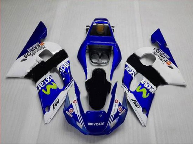 Erschwingliche Yamaha YZF R6 Motorrad Verkleidung 1998-2002 - Weiss Blau Schwarz MoviStar ENEOS Yamalube