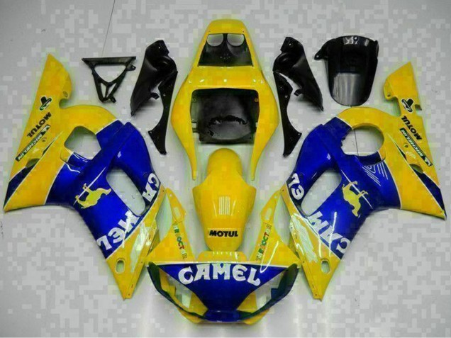 Erschwingliche Yamaha YZF R6 Motorrad Verkleidung 1998-2002 - Gelb Blau Weiss Kamel Motul