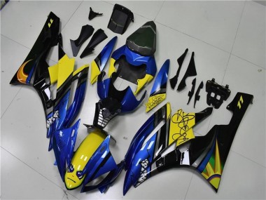 Erschwingliche Yamaha YZF R6 Motorrad Verkleidung 2006-2007 - Blau Gelb Glanzendes Schwarz Hai