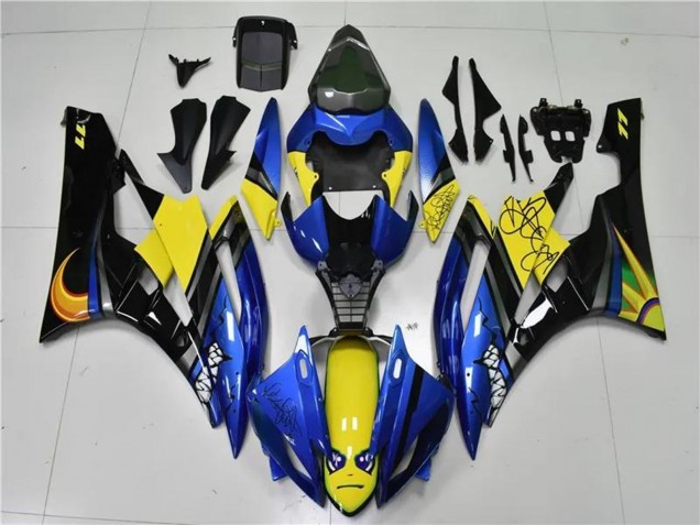 Erschwingliche Yamaha YZF R6 Motorrad Verkleidung 2006-2007 - Blau Gelb Glanzendes Schwarz Hai
