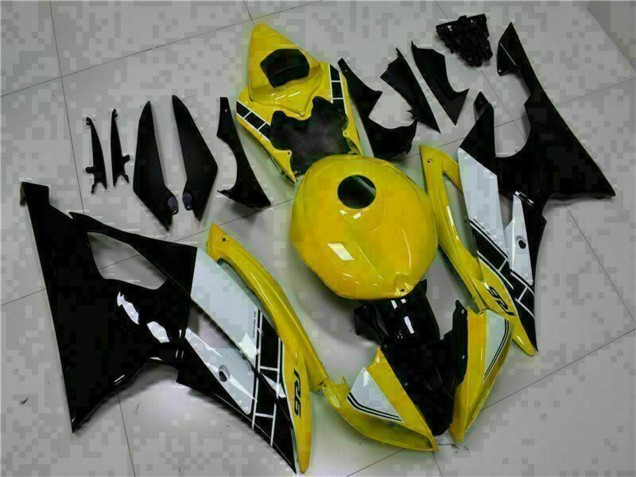 Erschwingliche Yamaha YZF R6 Motorrad Verkleidung 2008-2016 - Gelb Weiss Glanzendes Schwarz