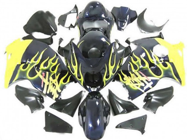 Erschwingliche Suzuki GSXR 1300 Motorrad Verkleidung 1996-2007 - Glanzendes Schwarz Gelb Flamme