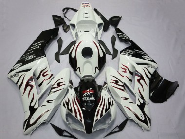 Erschwingliche Honda CBR1000RR Motorrad Verkleidung 2004-2005 - Weiss Glanzendes Schwarz Rot Flamme