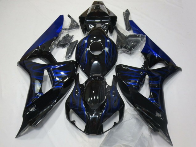 Erschwingliche Honda CBR1000RR Motorrad Verkleidung 2006-2007 - Glanzendes Schwarz Blau Flamme