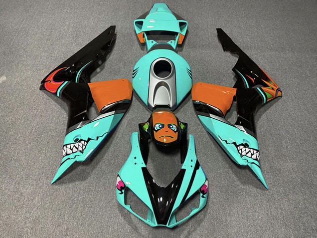 Erschwingliche Honda CBR1000RR Motorrad Verkleidung 2006-2007 - Cyan Blau Orange Glanzendes Schwarz Hai