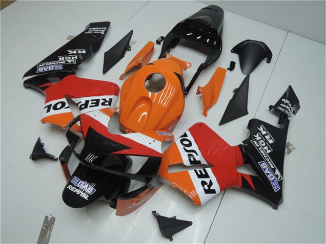 Erschwingliche Honda CBR600RR Motorrad Verkleidung Kit 2003-2004 - Orange Weiss Rot Glanzendes Schwarz Repsol