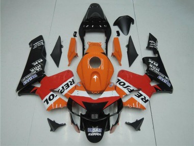 Erschwingliche Honda CBR600RR Motorrad Verkleidung Kit 2003-2004 - Orange Weiss Rot Glanzendes Schwarz Repsol