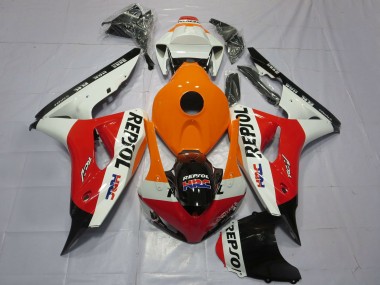 Erschwingliche Honda CBR1000RR Motorrad Verkleidung 2006-2007 - Orange Weiss Rot Glanzendes Schwarz Repsol HRC
