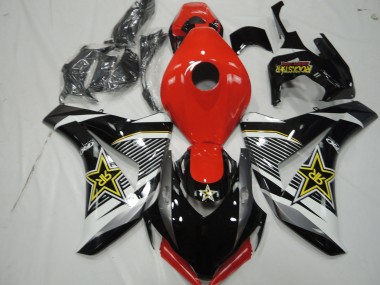 Erschwingliche Honda CBR1000RR Motorrad Verkleidung 2008-2011 - Weiss Rot Glanzendes Schwarz RockStar Stil