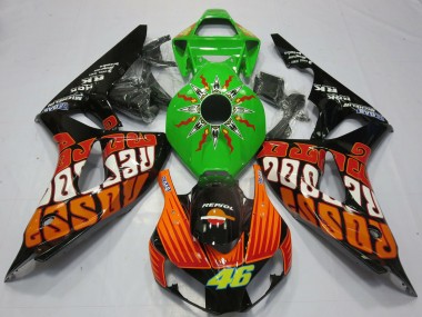 Erschwingliche Honda CBR1000RR Motorrad Verkleidung 2006-2007 - Grun Orange Glanzendes Schwarz Rossi 46