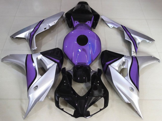 Erschwingliche Honda CBR1000RR Motorrad Verkleidung 2006-2007 - Silber Lila Glanzendes Schwarz