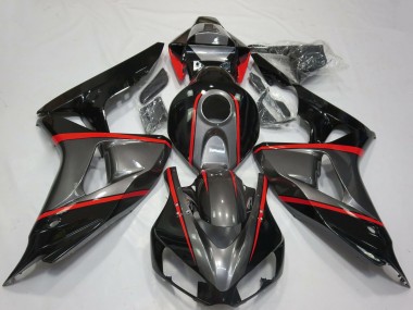Erschwingliche Honda CBR1000RR Motorrad Verkleidung 2006-2007 - Grau Glanzendes Schwarz Rot Streifen