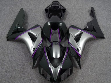Erschwingliche Honda CBR1000RR Motorrad Verkleidung 2006-2007 - Silber Lila Glanzendes Schwarz PinStreifen