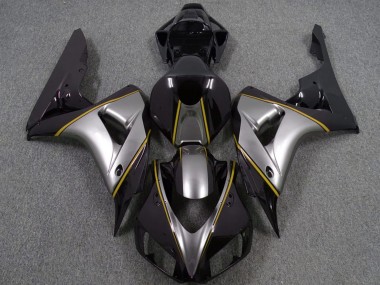 Erschwingliche Honda CBR1000RR Motorrad Verkleidung 2006-2007 - Silber Gelb Glanzendes Schwarz PinStreifen