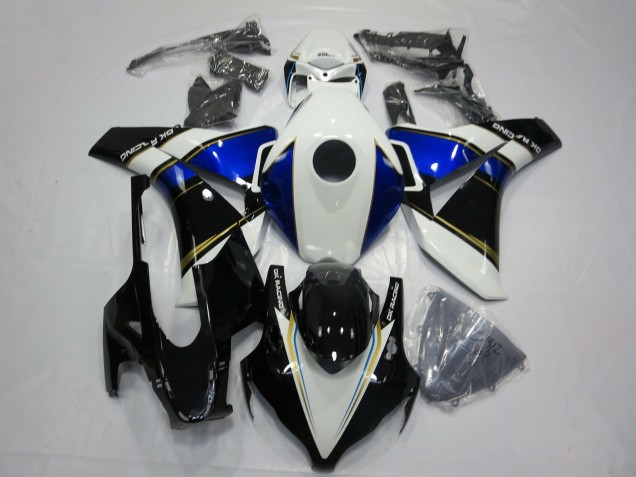 Erschwingliche Honda CBR1000RR Motorrad Verkleidung 2008-2011 - Weiss Blau Gold Glanzendes Schwarz