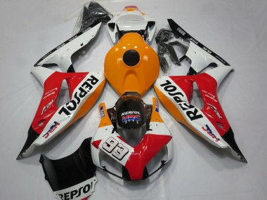 Erschwingliche Honda CBR1000RR Motorrad Verkleidung 2006-2007 - Orange Weiss Rot Glanzendes Schwarz Repsol 93