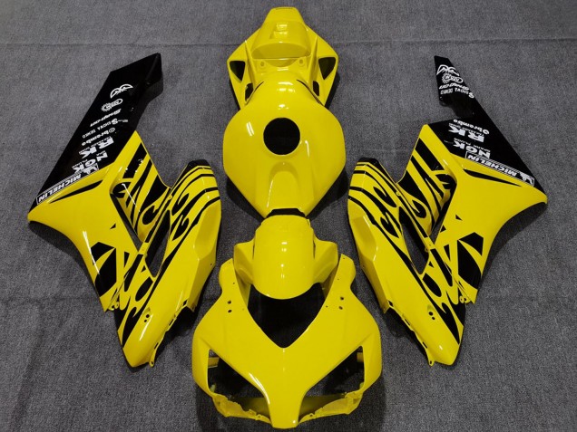 Erschwingliche Honda CBR1000RR Motorrad Verkleidung 2004-2005 - Gelb Glanzendes Schwarz Flamme